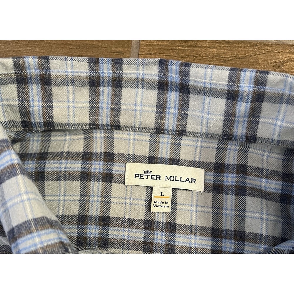 Peter Millar Men's Crown Sport Emmett Performance Flannel Sport Shirt Gale Large - Picture 5 of 6